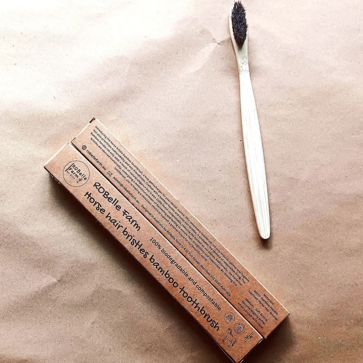 Natural Horse Hair Bristle (Soft-Med) Bamboo Toothbrush - Wasteless Pantry Bassendean