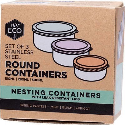 Stainless Steel Round Containers (Nesting Set of 3) - Wasteless Pantry Bassendean